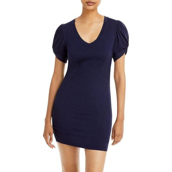 NWT Sundry V-Neck Puff Sleeve Knit Mini Dress in Navy Sz. 0 - Picture 1 of 1